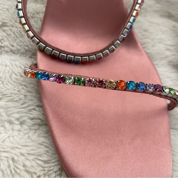 Jeffrey Campbell Pink Satin Rhinestone Heels Elegant Strappy Design Size 8.5 - Picture 5 of 16